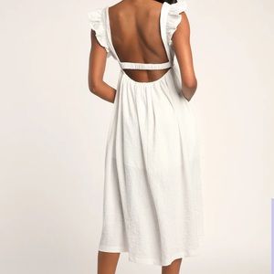 Lulus White Ruffle Backless Midi Dress